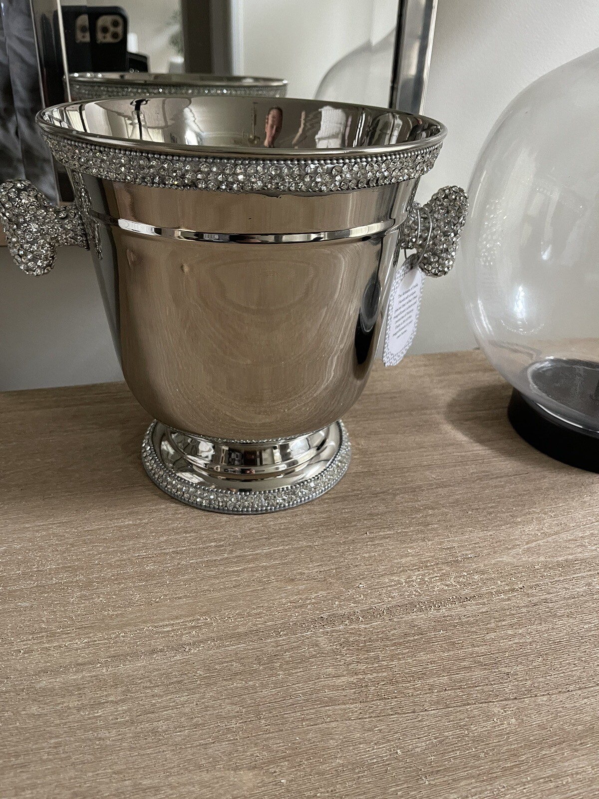 Tahari Home Silver Champagne Ice Bucket Wine Chiller Crystal Trims ~ New ~ gallery