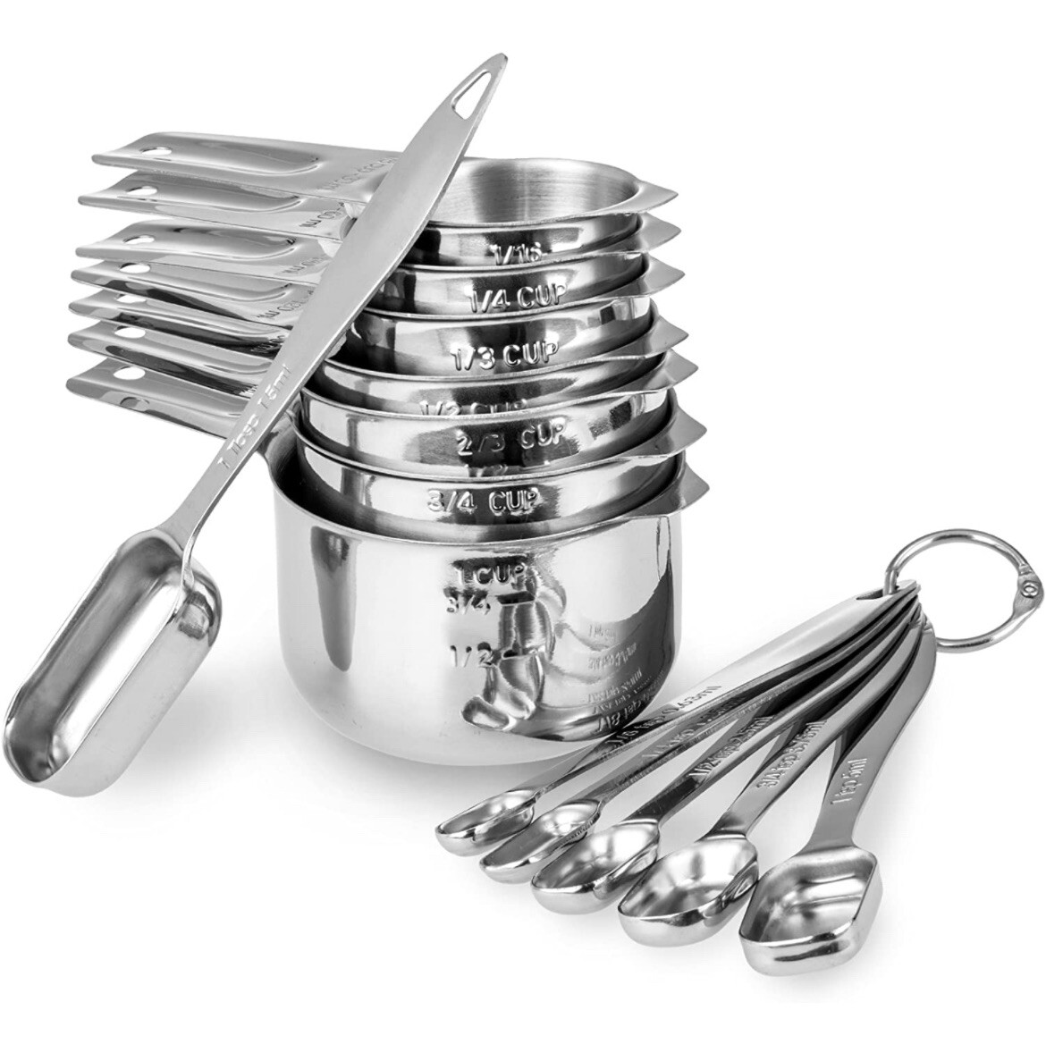 13-piece Measuring Cups and Spoons Set, 18/8 Stainless Steel Heavy Duty - Silver gallery
