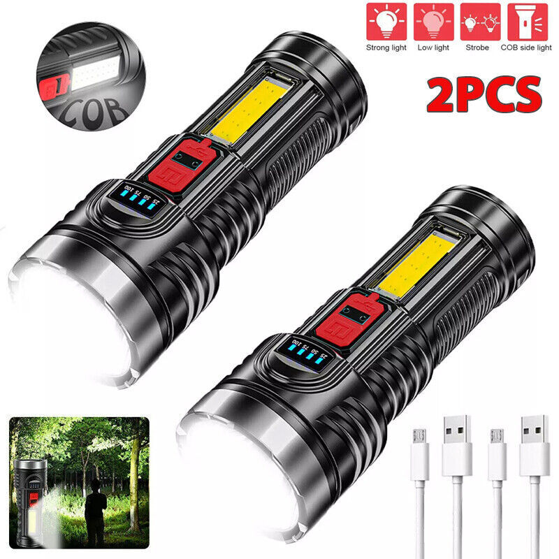2pc 350000000Lumens Super Bright LED Tactical Flashlight Rechargeable Work Torch gallery