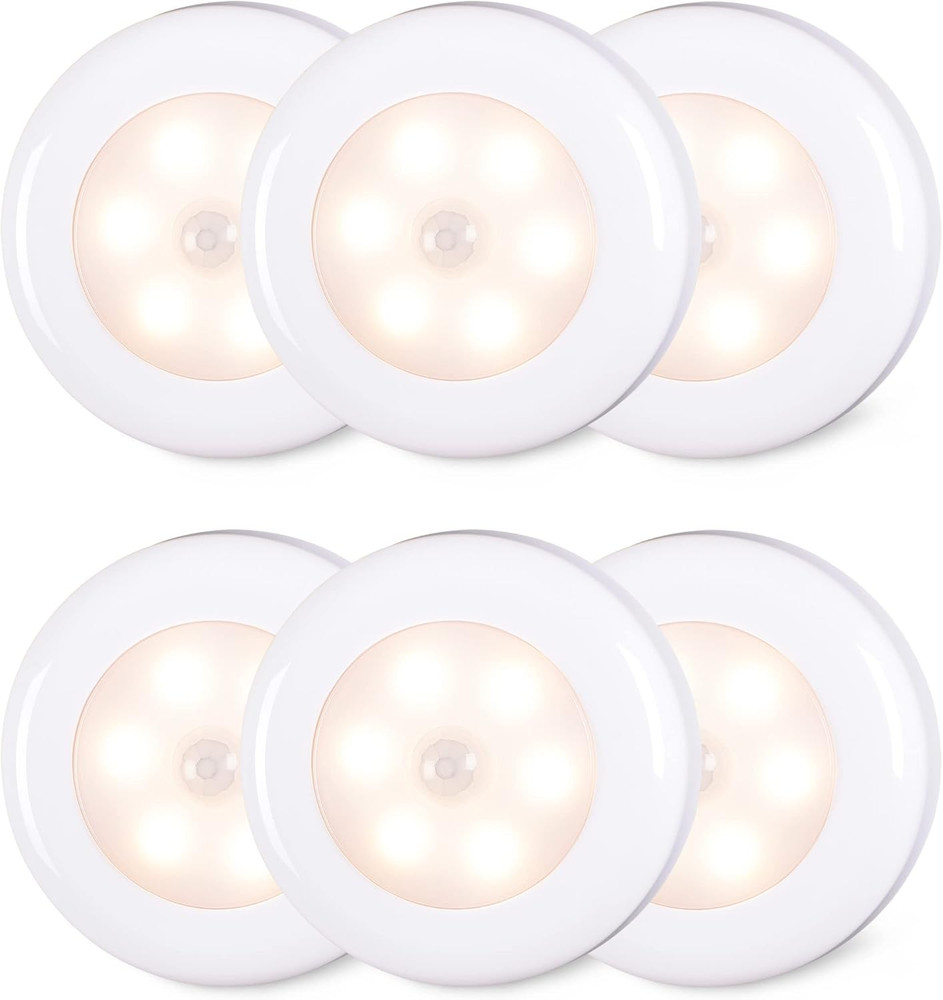 STAR-SPANGLED 6 Pack 2.8” Motion Sensor Lights Indoor AAA Battery Operated, Stic