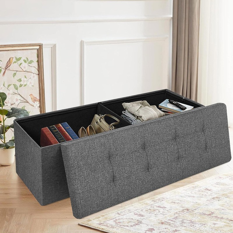 Storage Ottoman Bench Folding Chest Footrest Stool MDF Frame Lid Dark 43" gallery