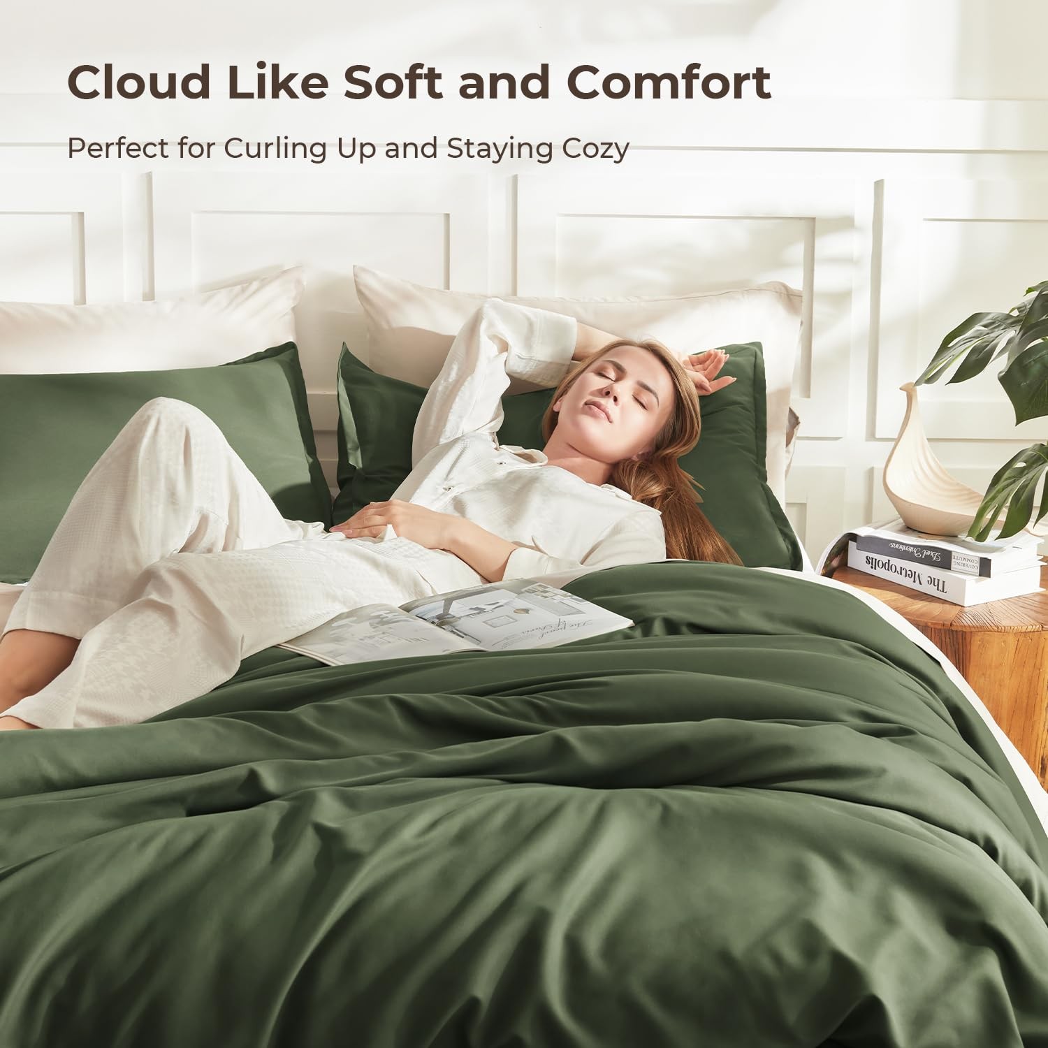 Dark Olive Green Comforter Set Full, 3 Pieces Solid Bedding Comforter Set, Al... gallery