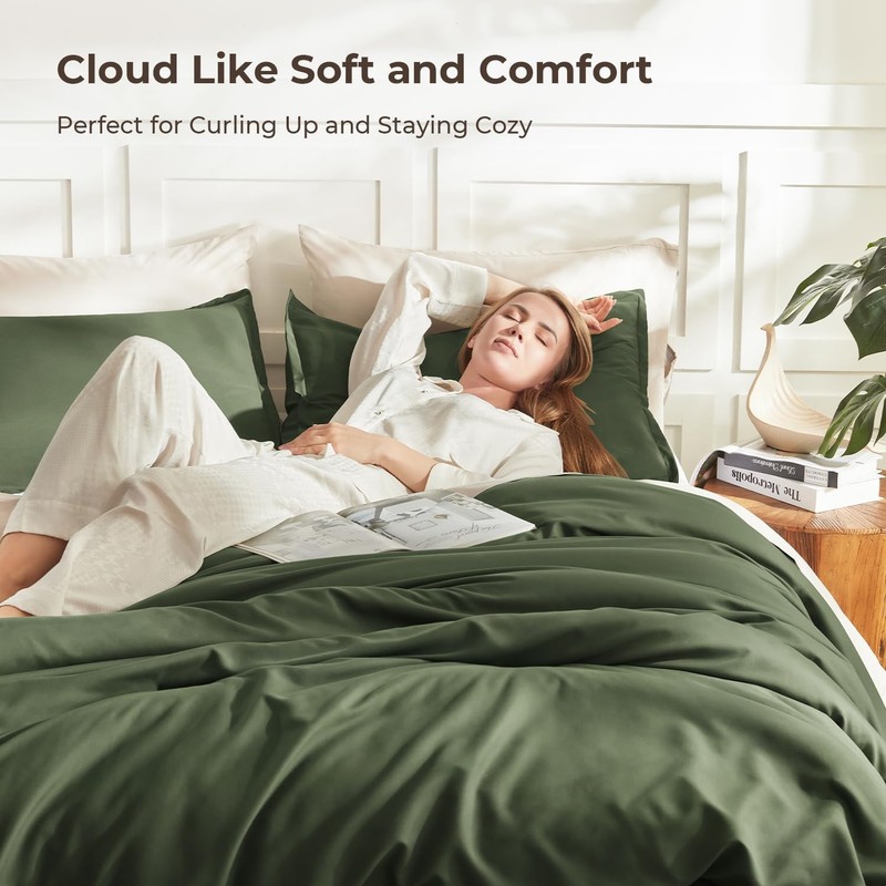 Dark Olive Green Comforter Set Full, 3 Pieces Solid Bedding Comforter Set, Al... gallery