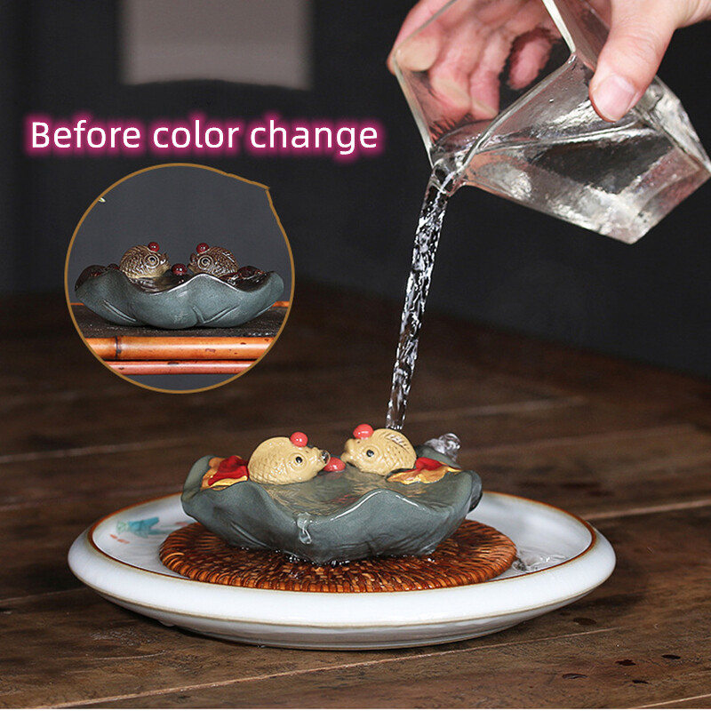 Color Change Tea Pet Creative Home Decoration Resin Golden Fish Zisha Lotus Leaf gallery