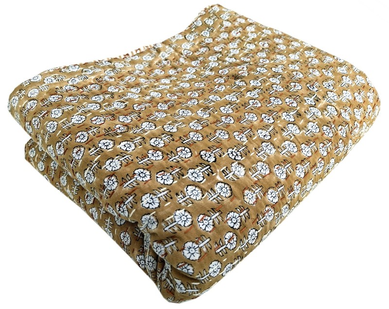 Indian Block Print Reversible Kantha Quilt Handmade Bedspread Throw Blanket gallery