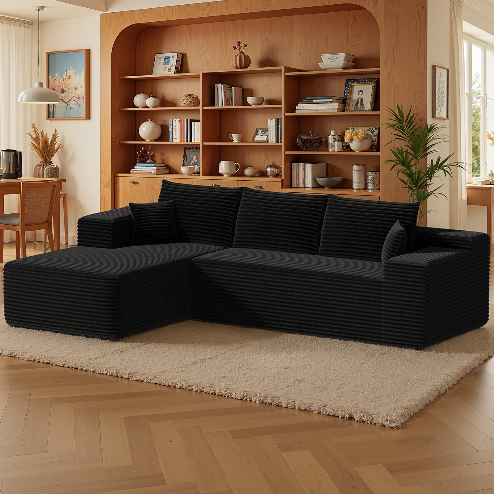 Corduroy-style Plush L-Shape 106" Sectional Couch Modern Modular Sofa 100% Foam gallery