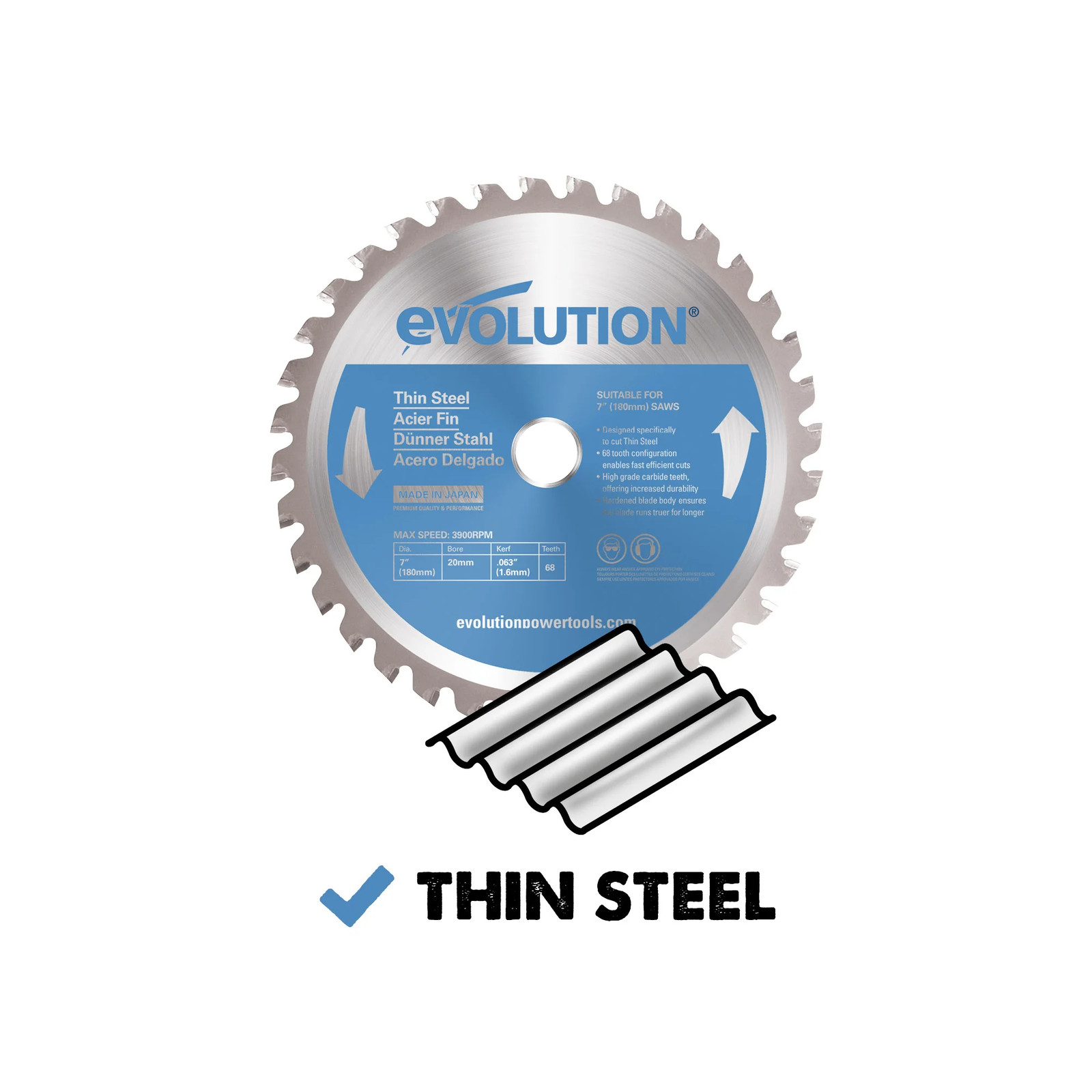 Evolution 180BLADETS Thin Steel & Ferrous Metal Saw Blade, 7 Inch x 68-Tooth gallery