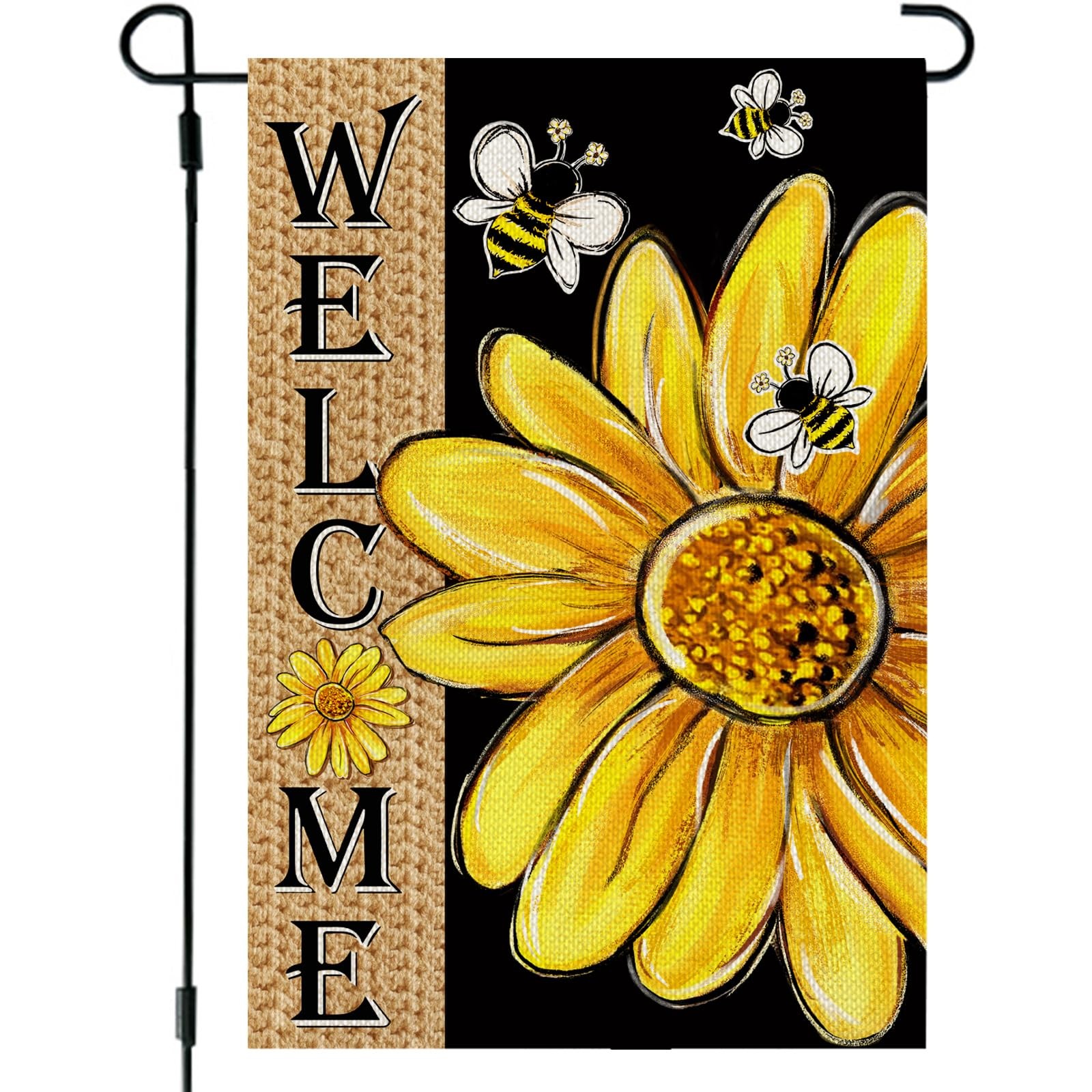 Spring Summer Daisy Bee Welcome Garden Flag 12x18 Inch Yellow Yard Decor gallery