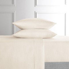 4-Piece Tan Lyocell & Linen Blend Percale Bed Sheet Set Queen
