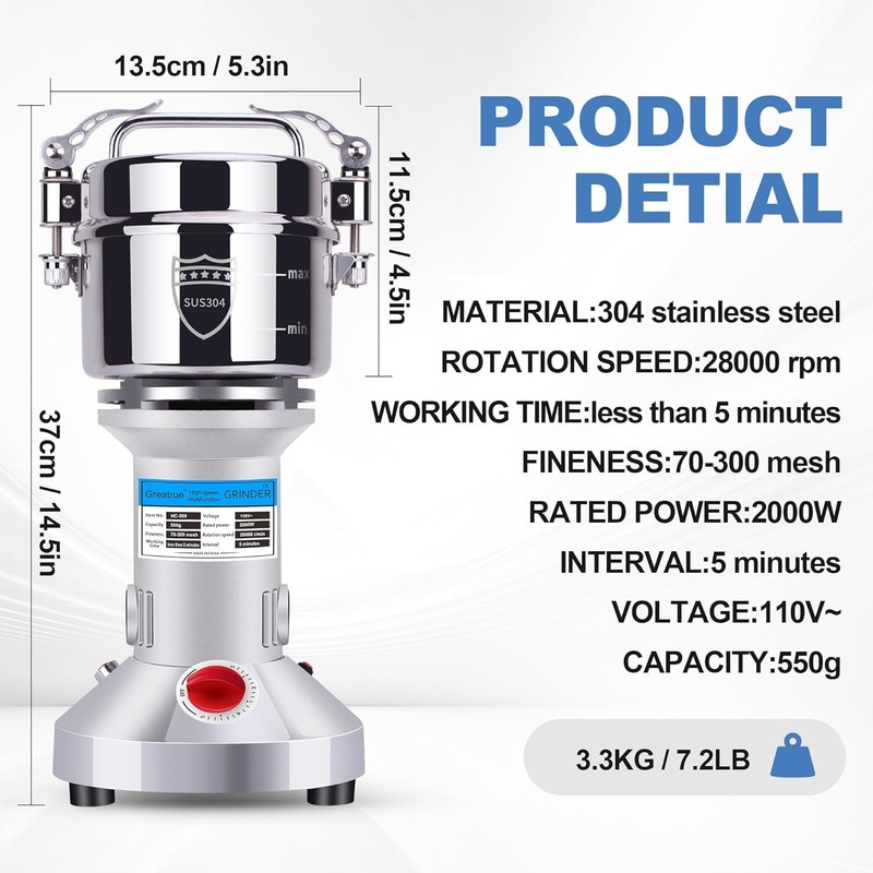 150g Mill Grinder Spice Grinder High Speed Electric Stainless Steel Pulverizer gallery