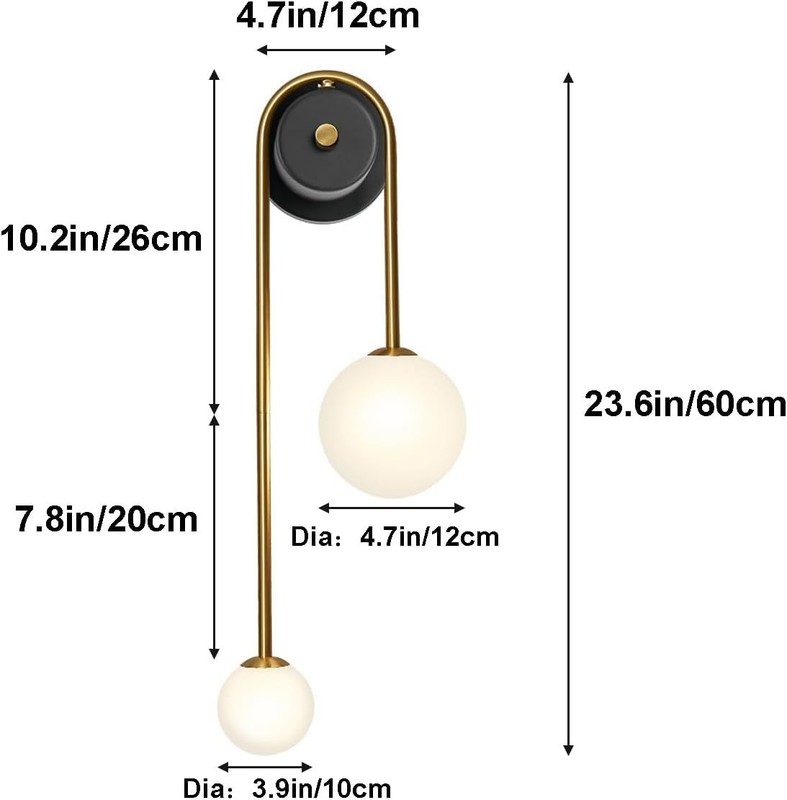 Modern Gold Wall Sconce 2 Globe Mid Century U-Shape Wall Light 23.6" Fixture gallery