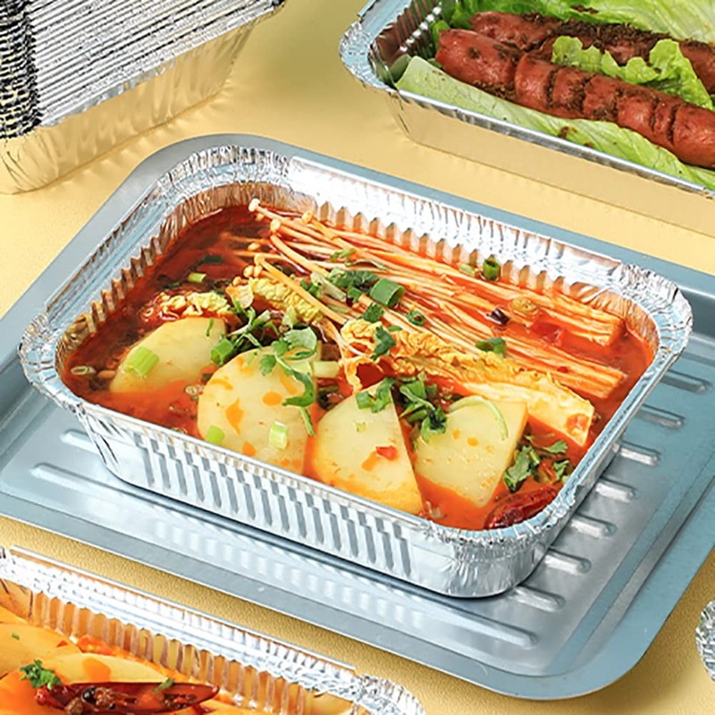 MOACOCK 50 Pack Aluminum Pans with Lids(8.5"×6"), 2.25lb Foil Pans with Board... gallery