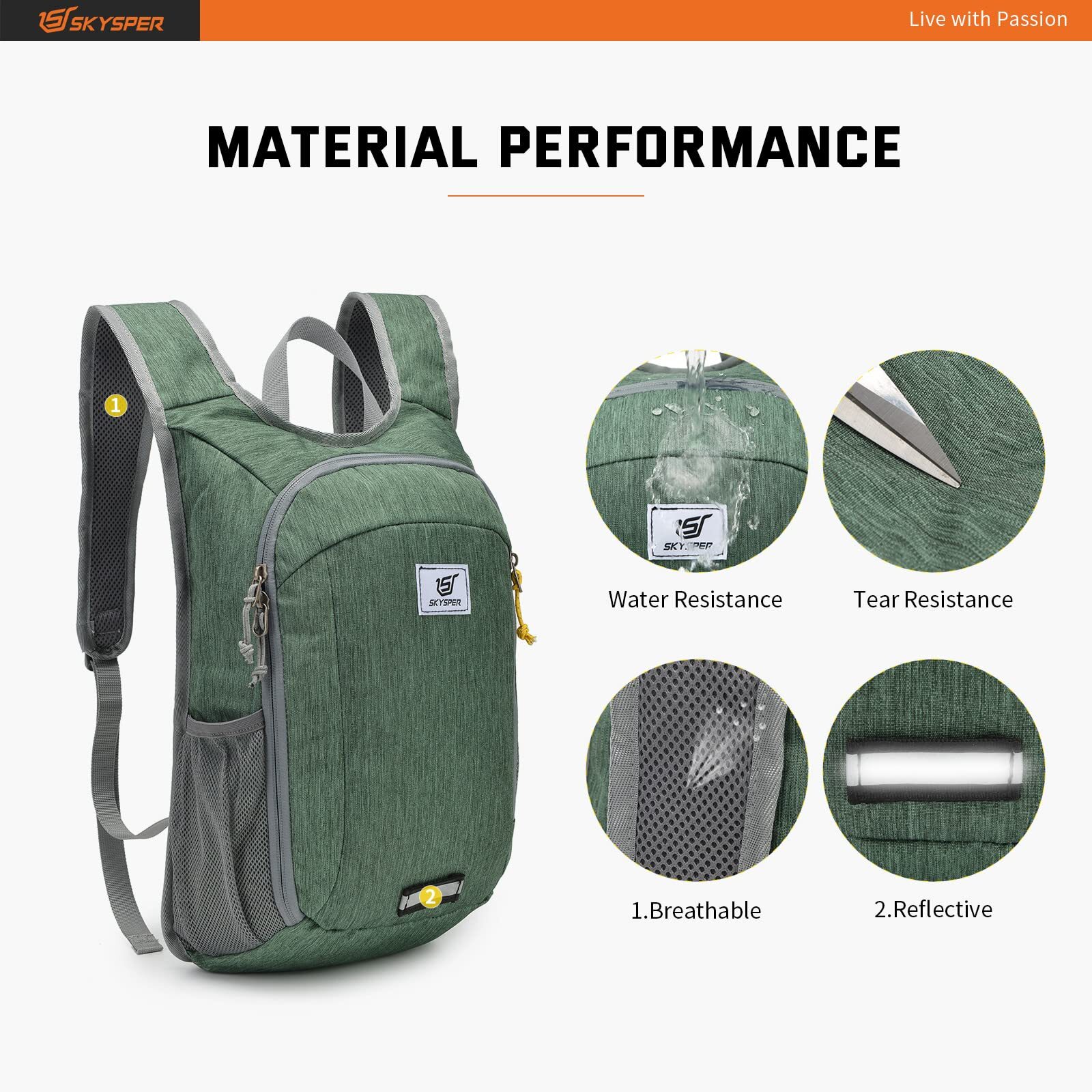 10L Small Daypack Green Hiking Backpack Packable Lightweight Travel Pack 4