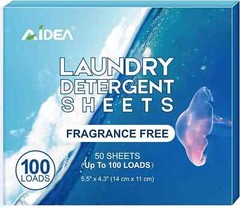 AIDEA Laundry Detergent Sheets, Unscented-(100 Loads) 50 Sheets, Eco-Friendly