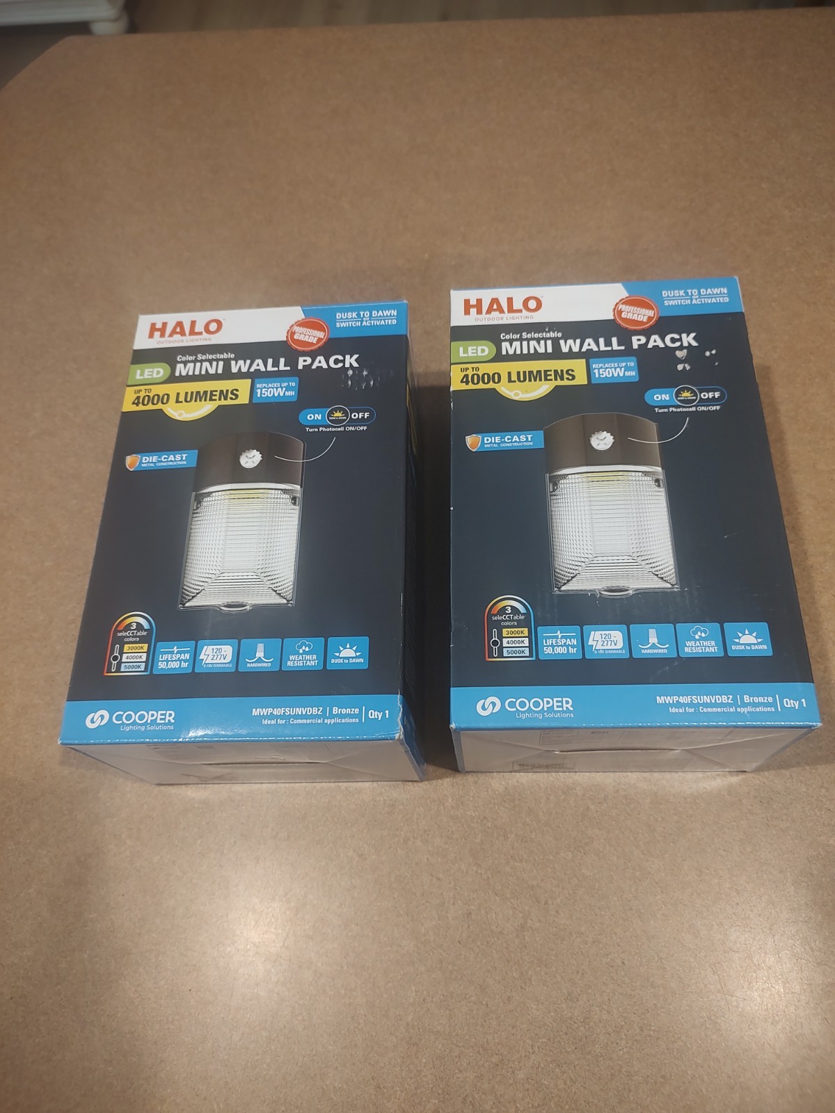 2 HALO LED Outdoor Lighting Mini Wall Pack 4000 Lumens Dusk To Dawn, NIBs gallery