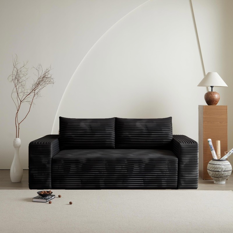 63" Boneless couch Loveseat Sofa Comfy Deep Seat Modern w/Black Plush Fabric gallery