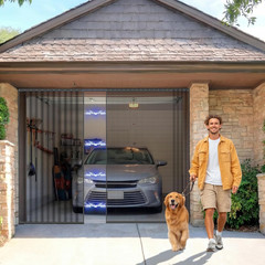 9 X 7 Ft Sliding Garage Door Screen Retractable 2 Car with Track Closure Magneti