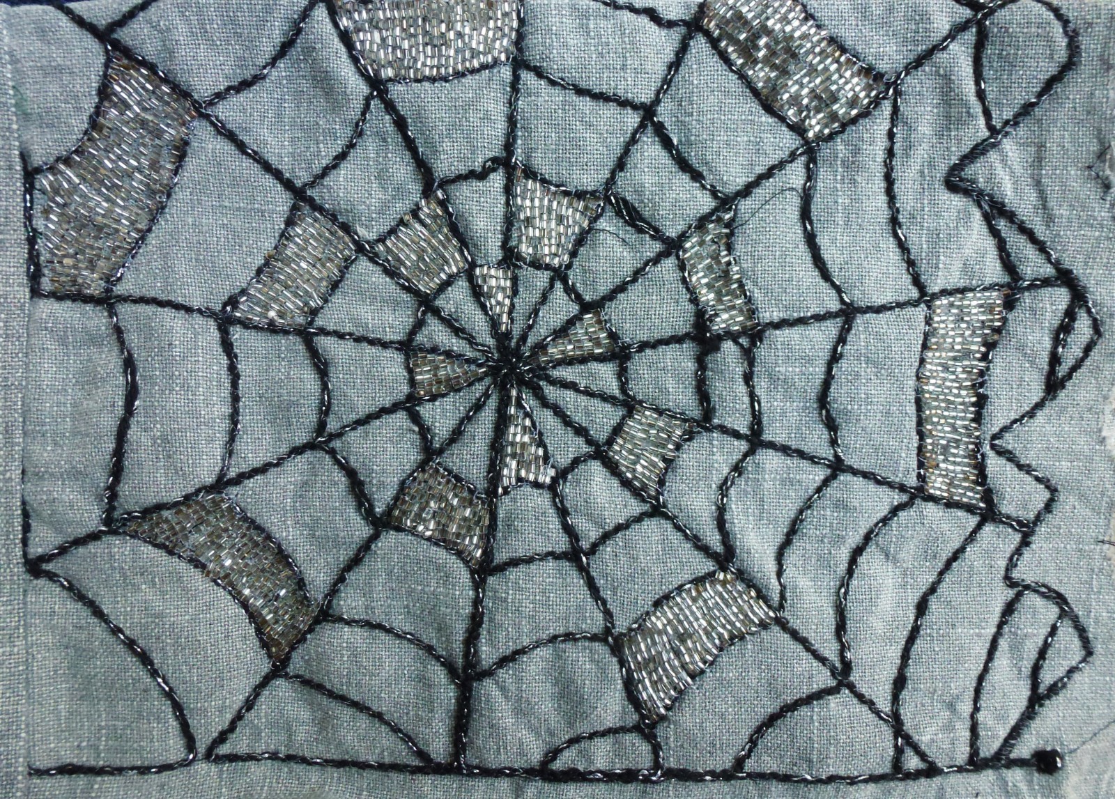 TAHARI Spooky Fireplace MANTEL SCARF Embroidered Spiderwebs Beaded 25"x 82" gallery
