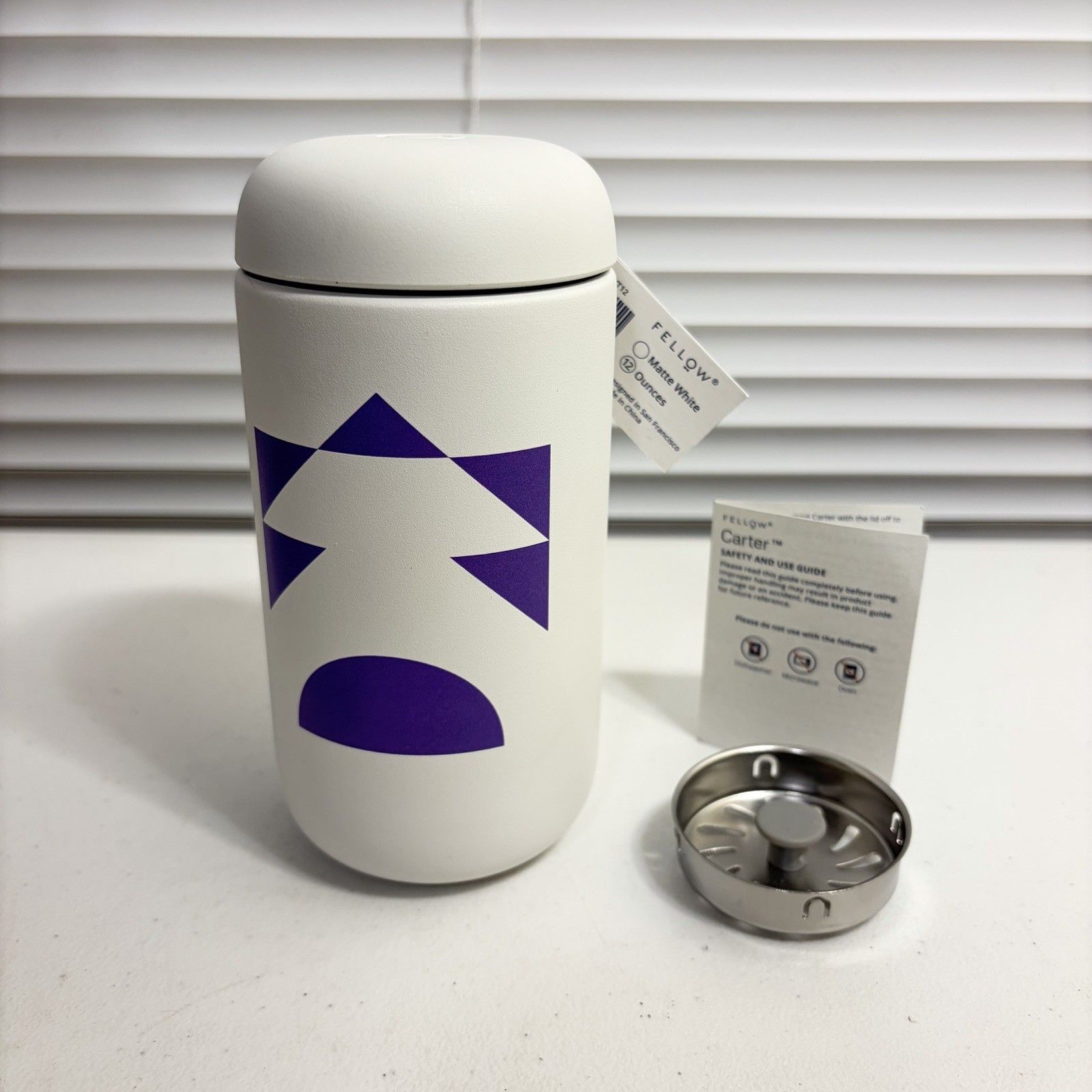 Fellow 12 oz Carter Move Travel Mug with Splash Guard Matte White Raptive Logo gallery