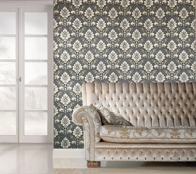 Embossed wallpaper textured Victorian damask gray gold metallic wallcoverings 3D gallery
