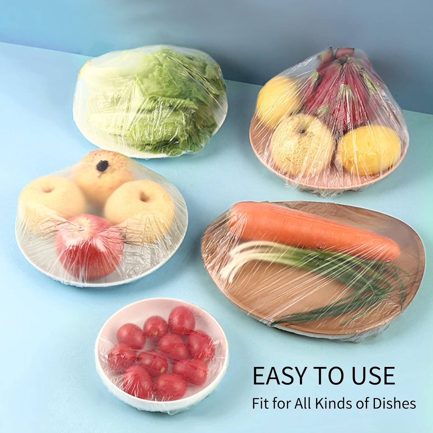 300pcs Reusable Elastic Stretch Fresh Keeping Covers Kitchen Food Plastic Wrap gallery