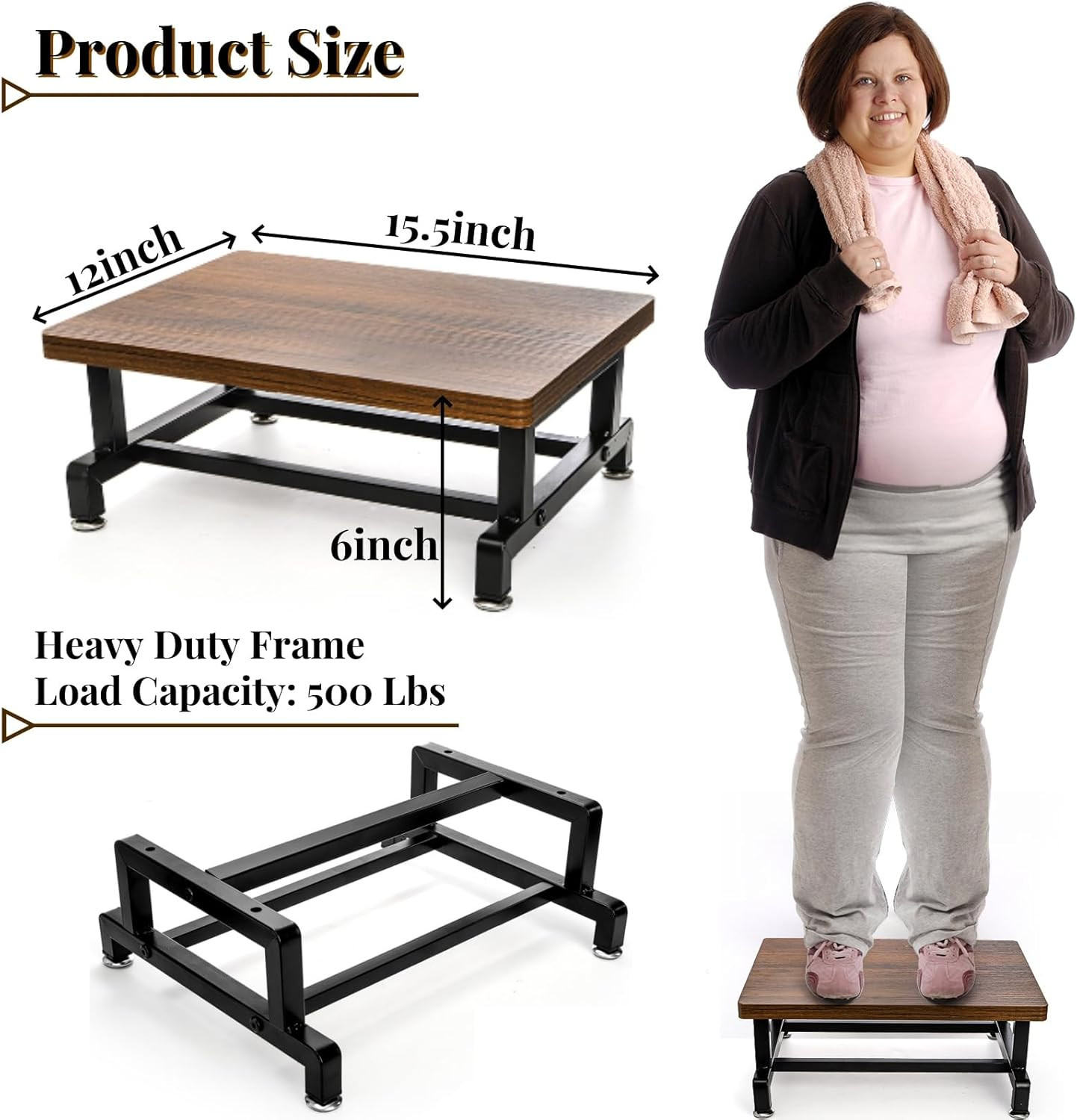 Wood One Step Stool, Anti-Slip Bed Steps Stool for High Beds Riser for , 500 Lbs gallery