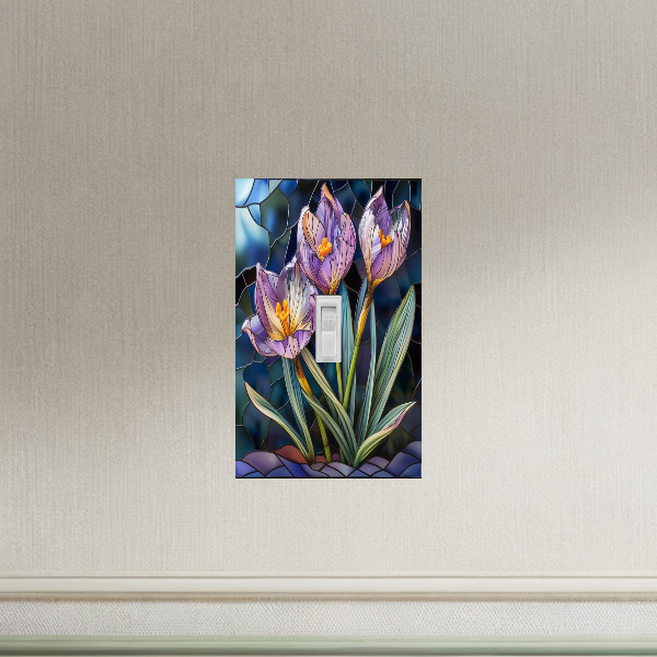 Stained glass Purple Crocus Light Switch Plates Outlet covers rocker covers gallery