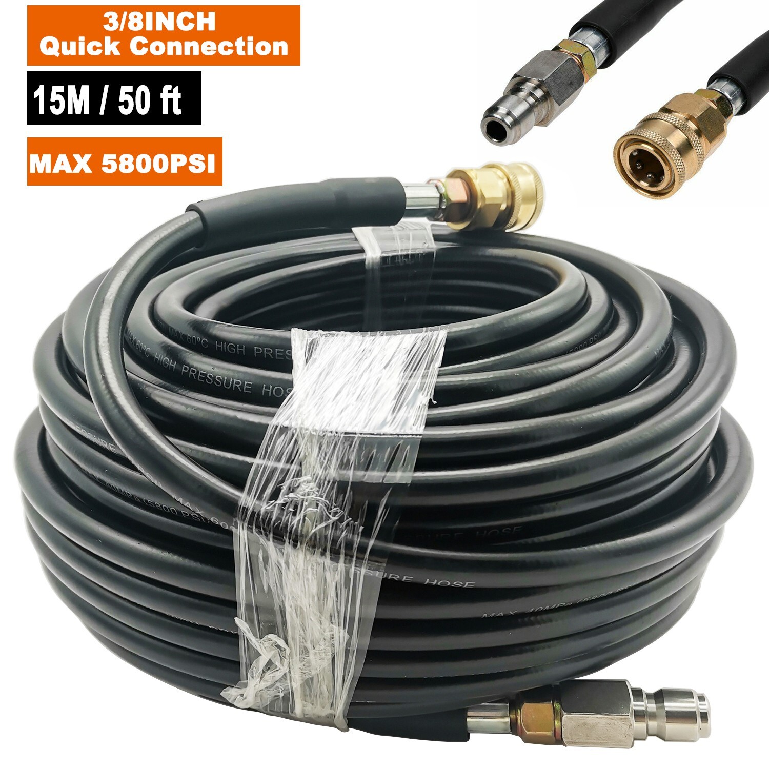 50FT 5800PSI Replacement High Pressure Power Washer Hose -3/8" Quick Connect gallery