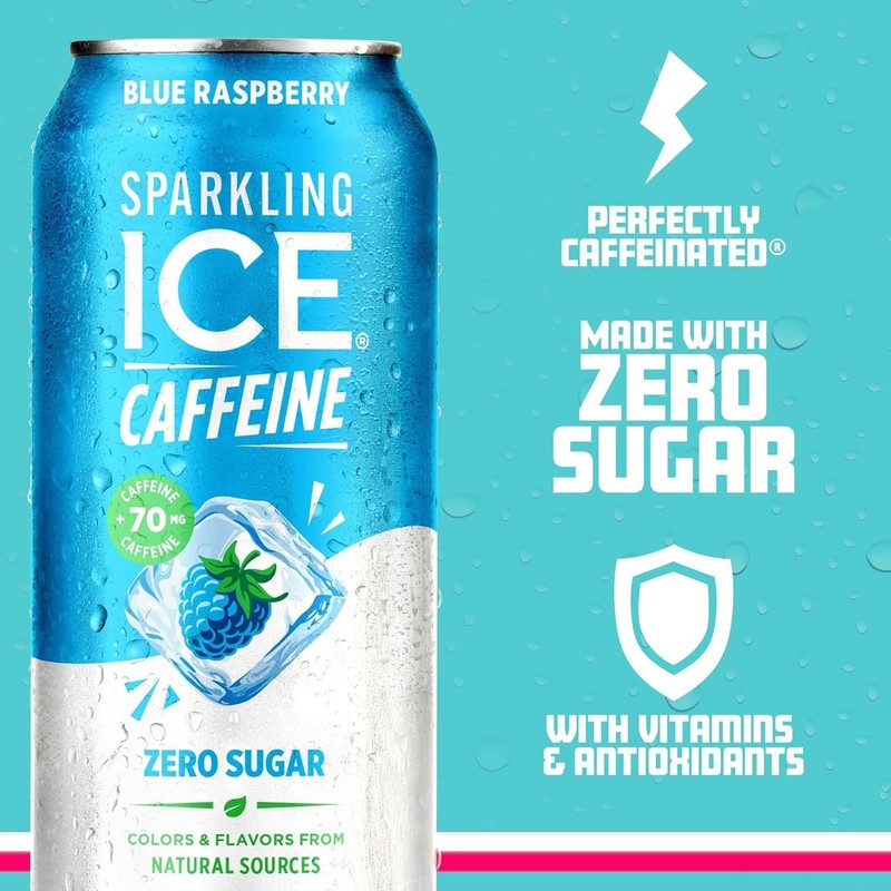 Caffeine-Infused Blue Raspberry Sparkling Water, Low-Calorie - Case of 12 Cans gallery