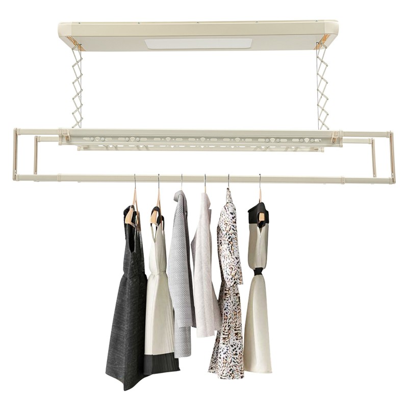 Ceiling-mounted Clothesline, Resealable Vertical Drying Rack W/ Light 8 Rods gallery