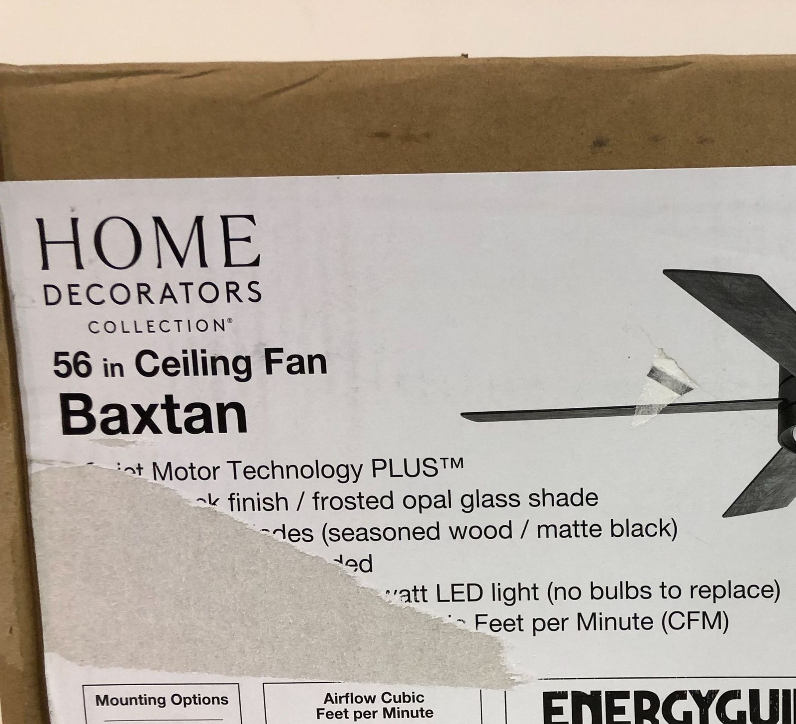 Home Decorators Baxtan 56 in. LED Matte Black Ceiling Fan W/Light +Remote (OPEN) gallery