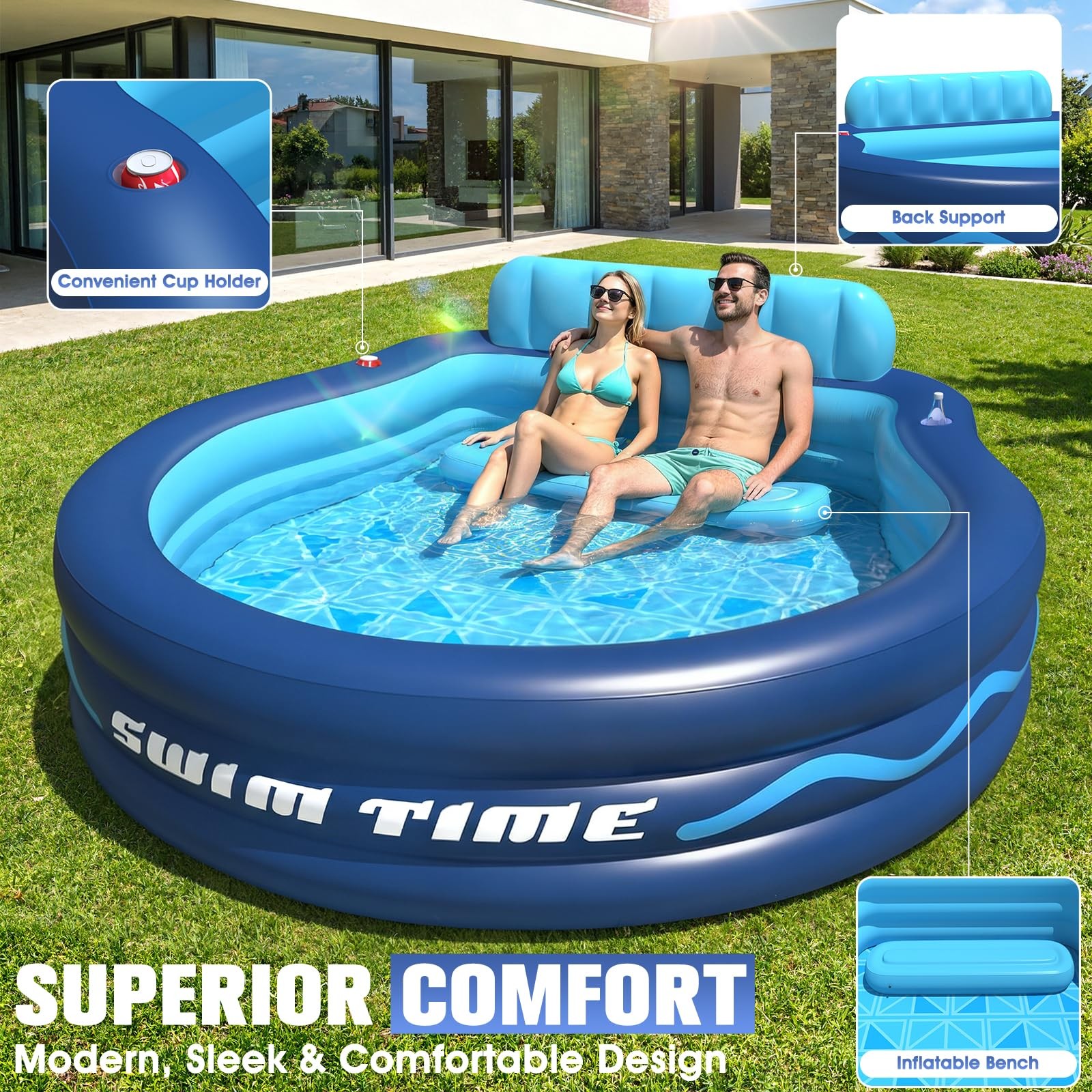 AixPool Inflatable Pool with Seats and Headrest,Oversized Thickened Large Blo... gallery