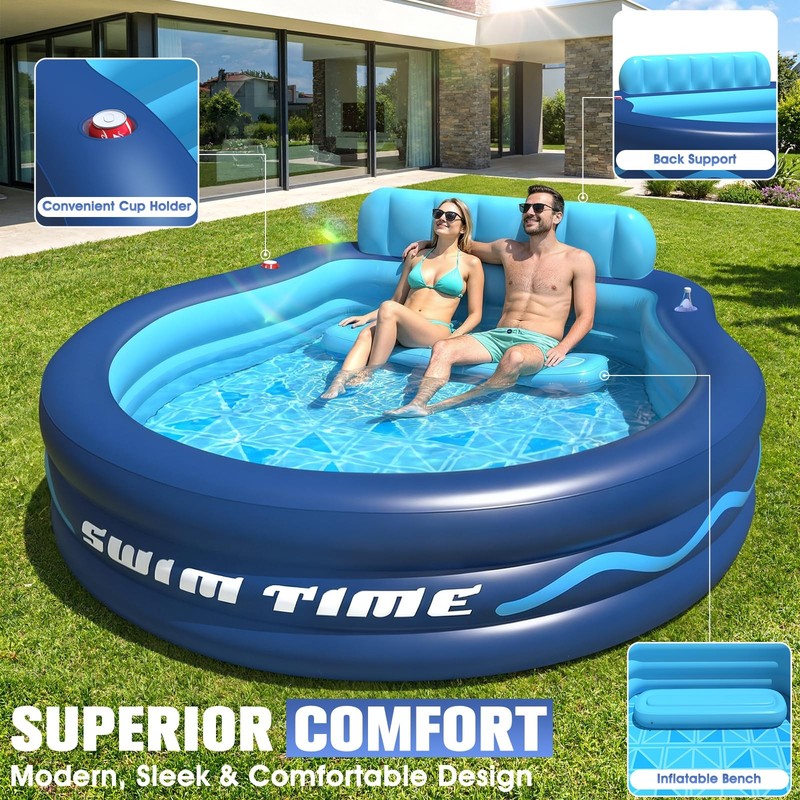 AixPool Inflatable Pool with Seats and Headrest,Oversized Thickened Large Blo... gallery