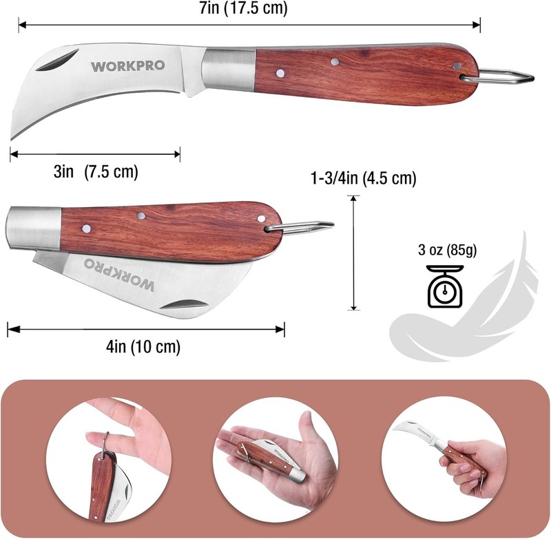 WORKPRO Folding Pocket Utility Knife Electrician Knife Plain Edge/Curved Blades gallery
