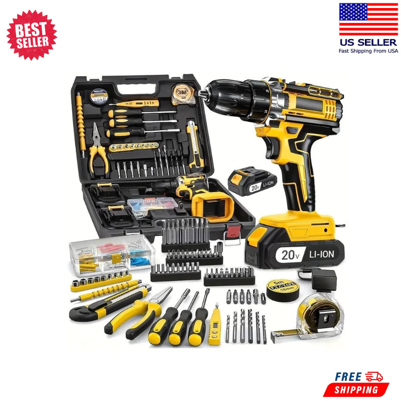 136pcs Electric Cordless Drill Hand Tools Set With Screwdriver Bits 2X Battery gallery