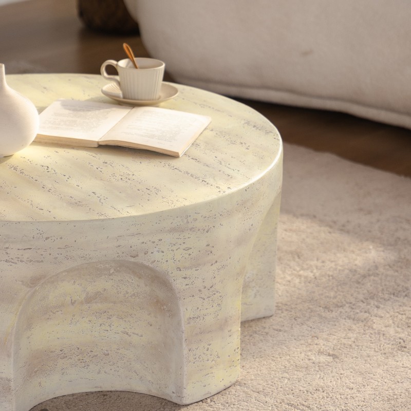 Round Magnesium Oxide Side Table Light Travertine Finish Indoor Outdoor Accent gallery