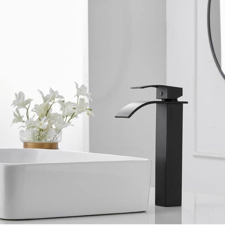 BWE Matte Black Waterfall Single Hole Single Handle Bathroom Vessel Sink Faucet gallery