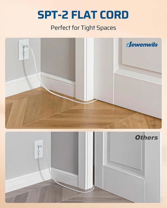 DEWENWILS 10FT Extension Cord, 2 Prong Extension Cord 3 Outlet 13A/125V/1625W gallery