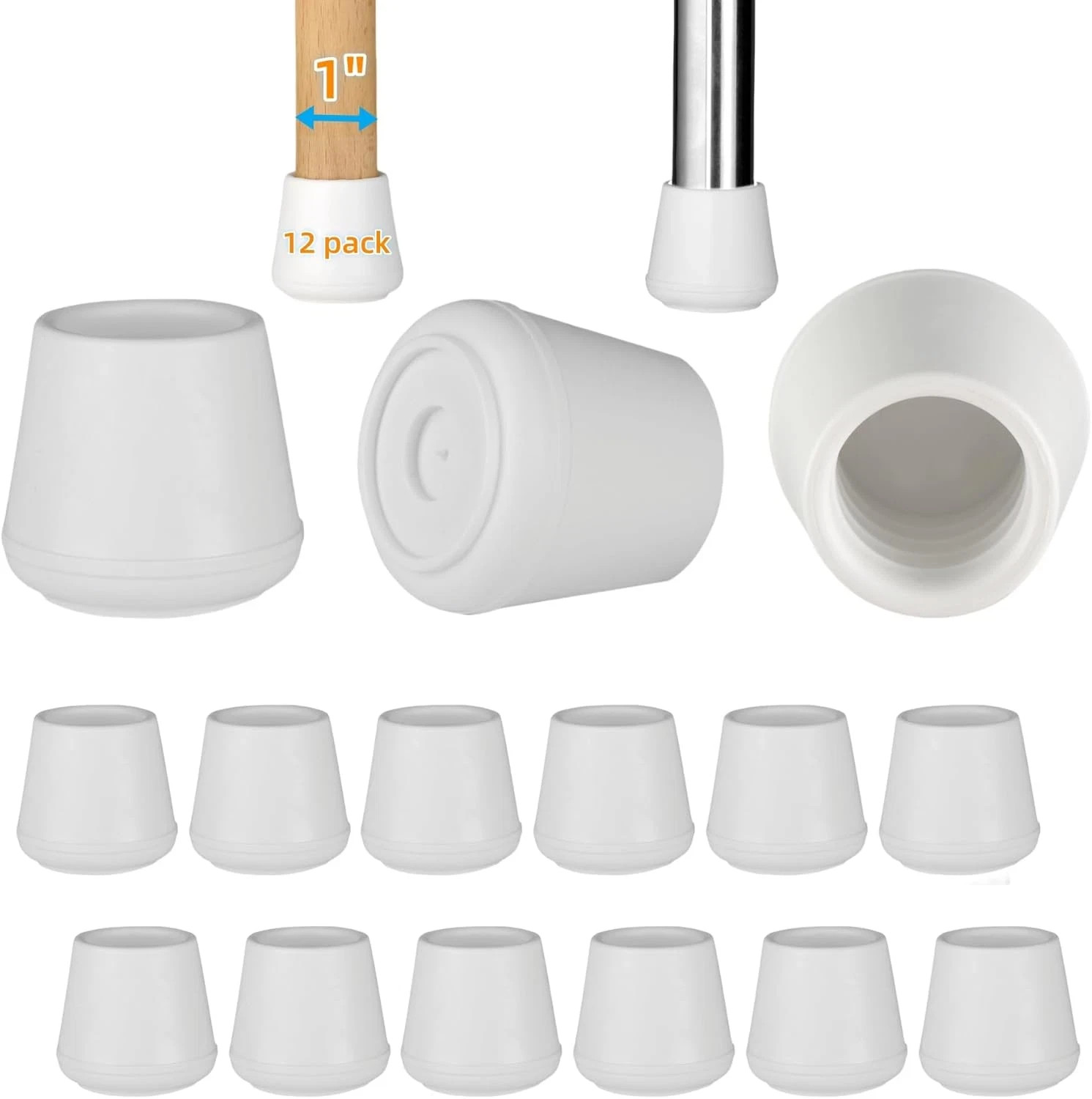 1" Chair Leg Tips Caps, Non-Slip Rubber Leg Tips, Stool Leg Protectors Cap, Fold gallery