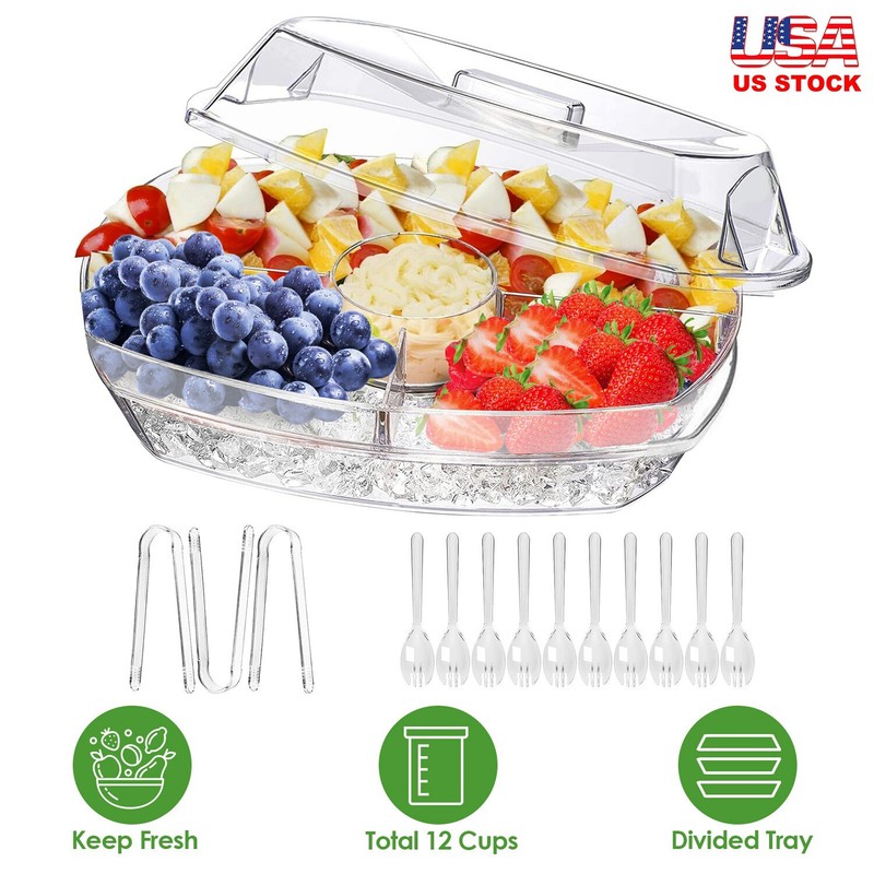 4 Section Ice Serving Tray with Lid Platter Dish Server for Appetizers Fruits gallery