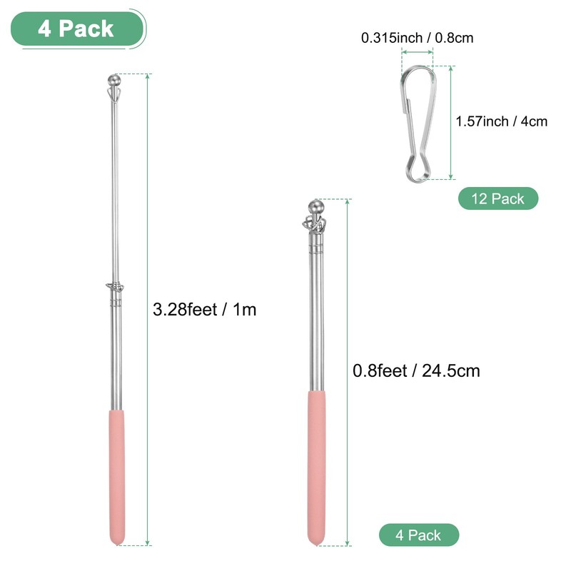 4-Pack 3.28Ft/1M Telescopic Flag Pole with Clips Pink gallery