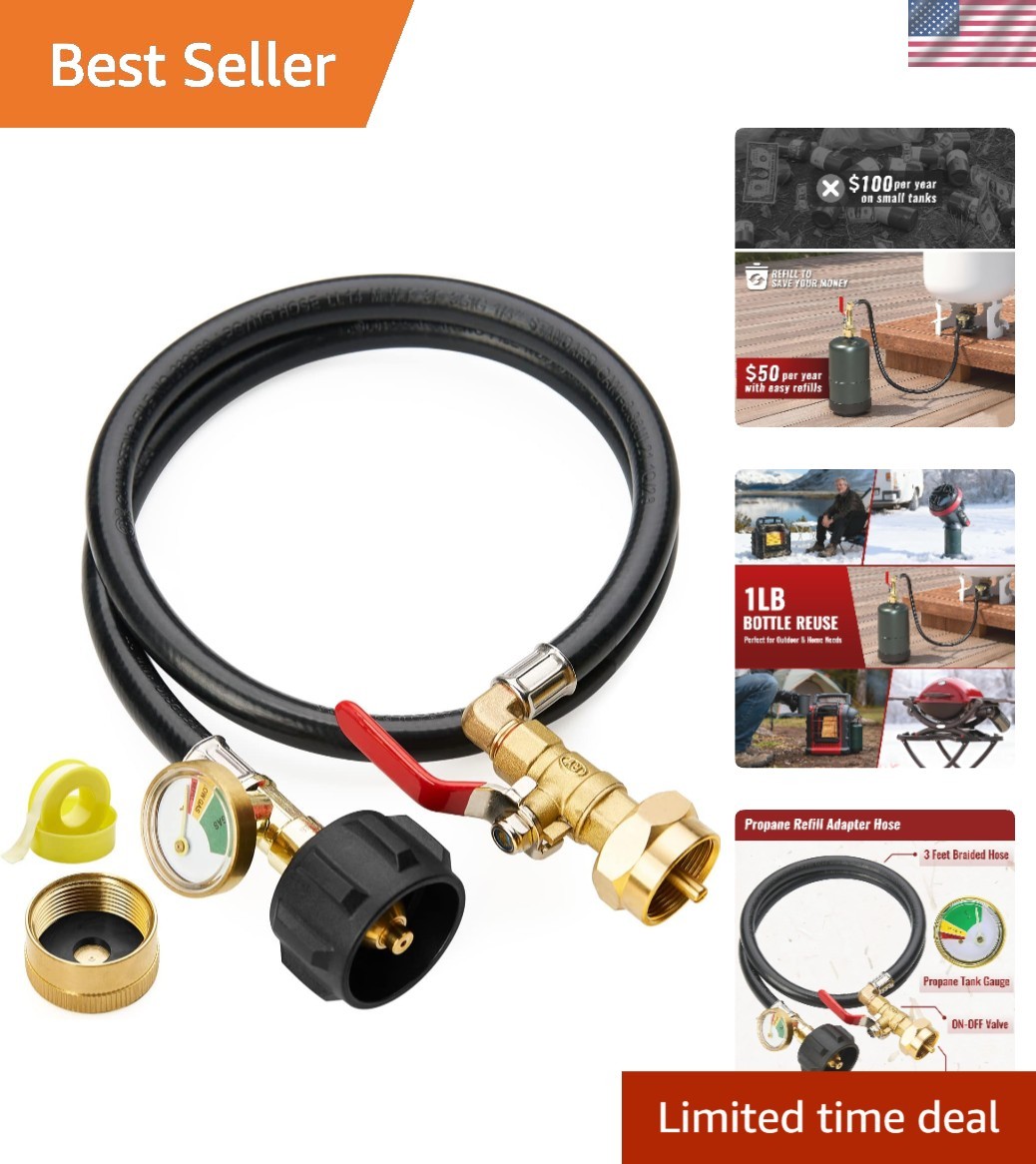 High-Quality 3FT Propane Refill Hose with Safety Gauge - Perfect for Tailgating gallery