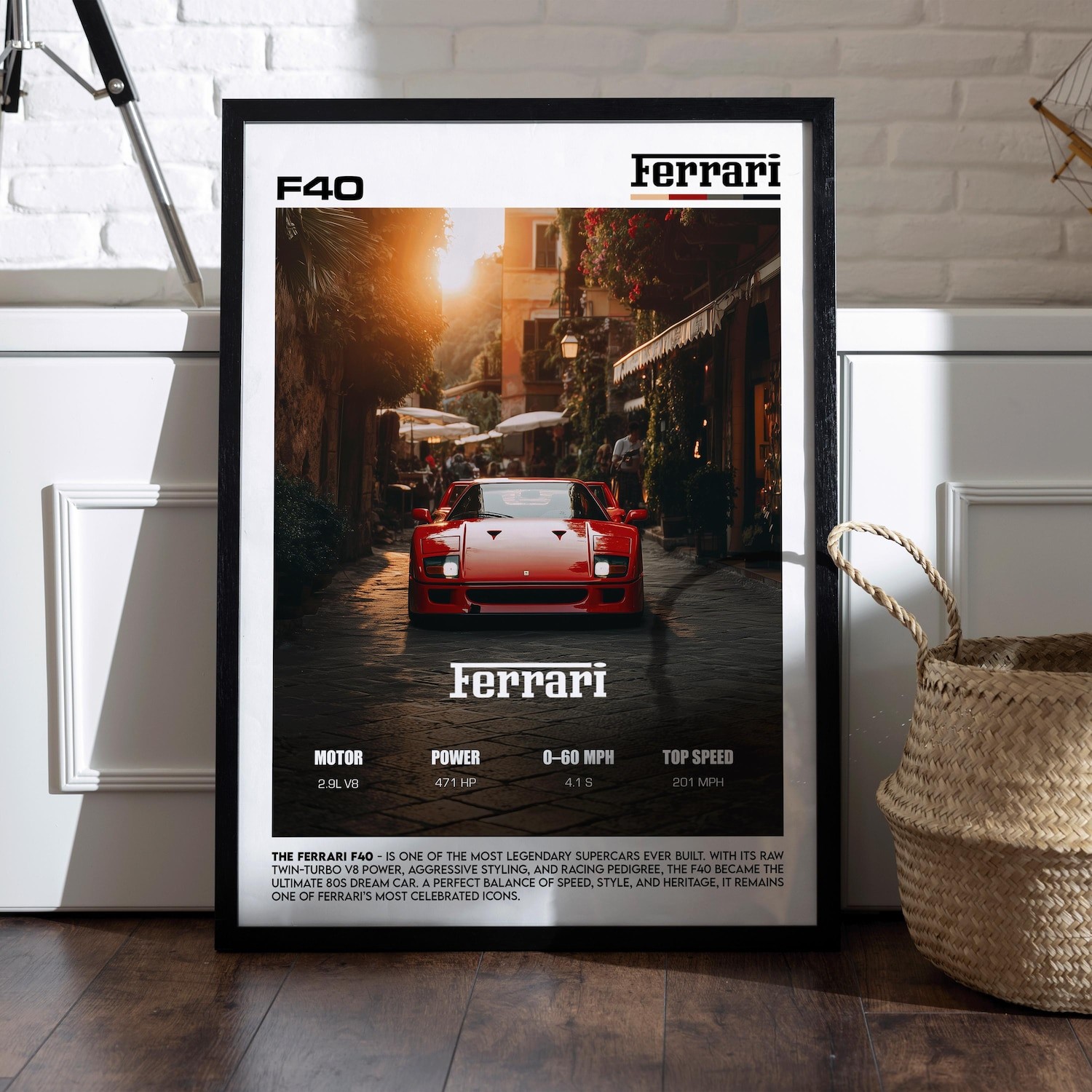 Ferrari F40 Poster Classic Supercar Wall Art 80s Dream Car Decor Print gallery