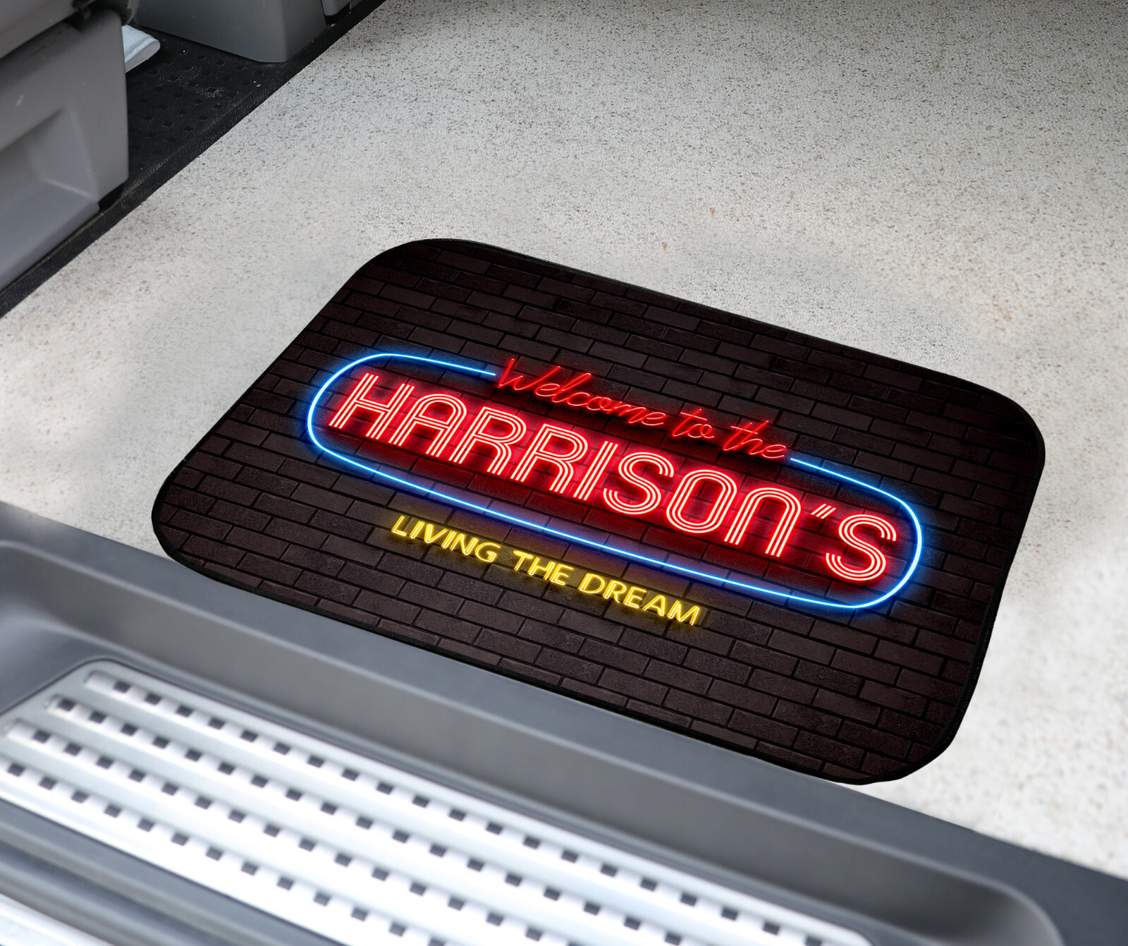 Personalised Motorhome mat - Neon effect Indoor Campervan - Caravan door mat gallery