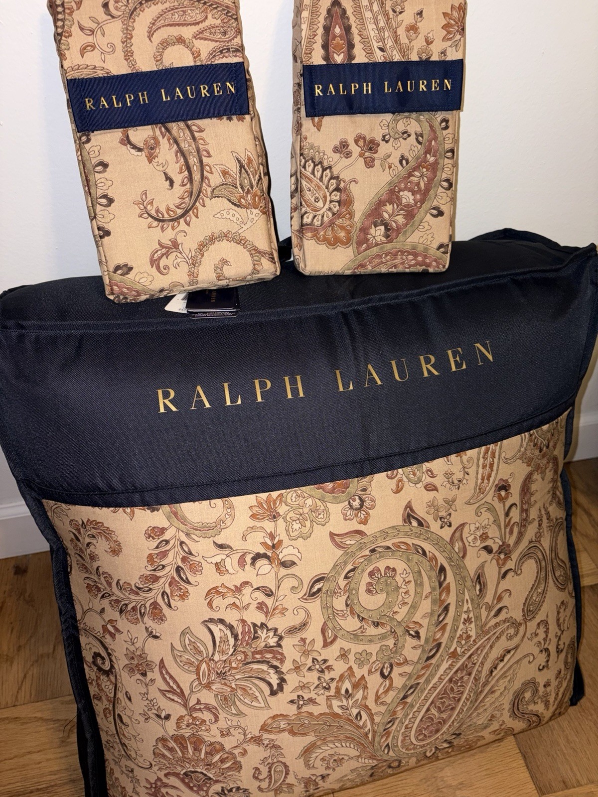 RALPH LAUREN Anderson Paisley 3PC Comforter Set FULL/QUEEN Neutral-Navy 300TC gallery
