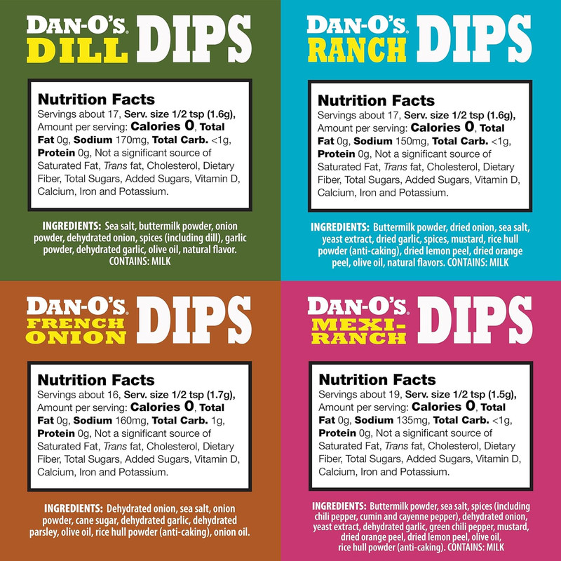 Dan-O’S Dips Variety Pack (8 Pack) – Ranch, Mexi-Ranch, French Onion & Dill Dip gallery