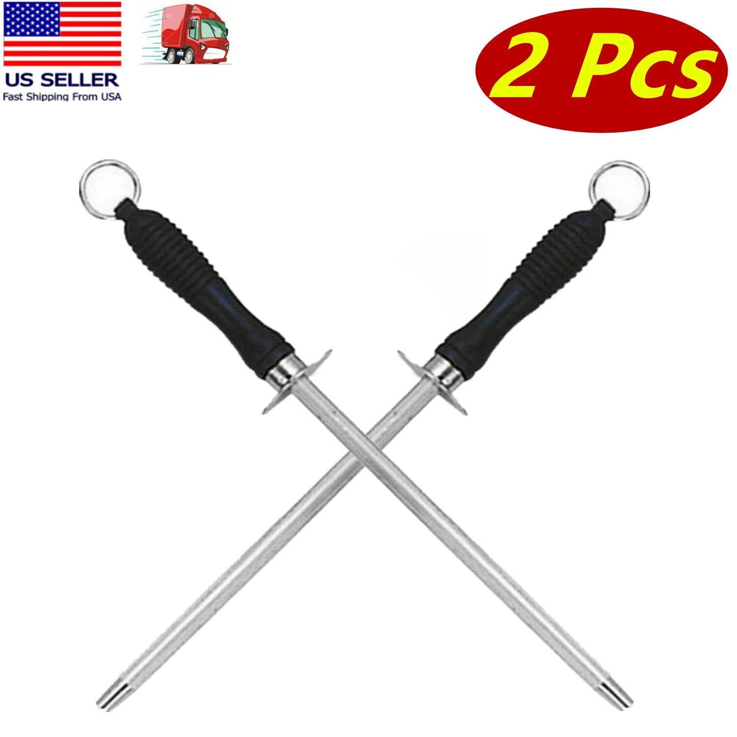 2 Pcs 11" Stainless Steel Knife Sharpener, Honing Rod, Kitchen Knife Sharpener gallery