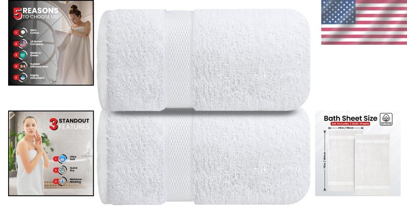 Spa-Like Luxury Bath Sheets - 2 Pack, 35x70 Inches, Fade-Resistant Cotton Towels gallery