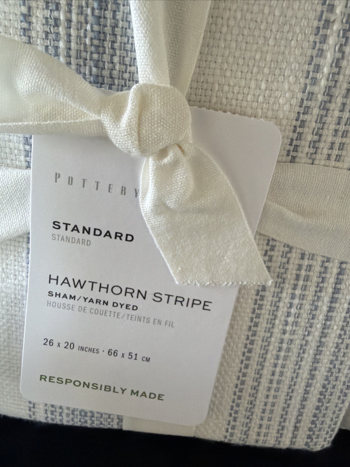 3 PCs Set POTTERY BARN HAWTHORN STRIPE QUEEN DUVET COVER + 2 STND SHAMS CHAMBRAY gallery