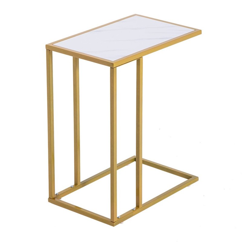 C-Shaped Marble Top Coffee Tray Sofa Side End Table Ottoman Couch Console Table gallery